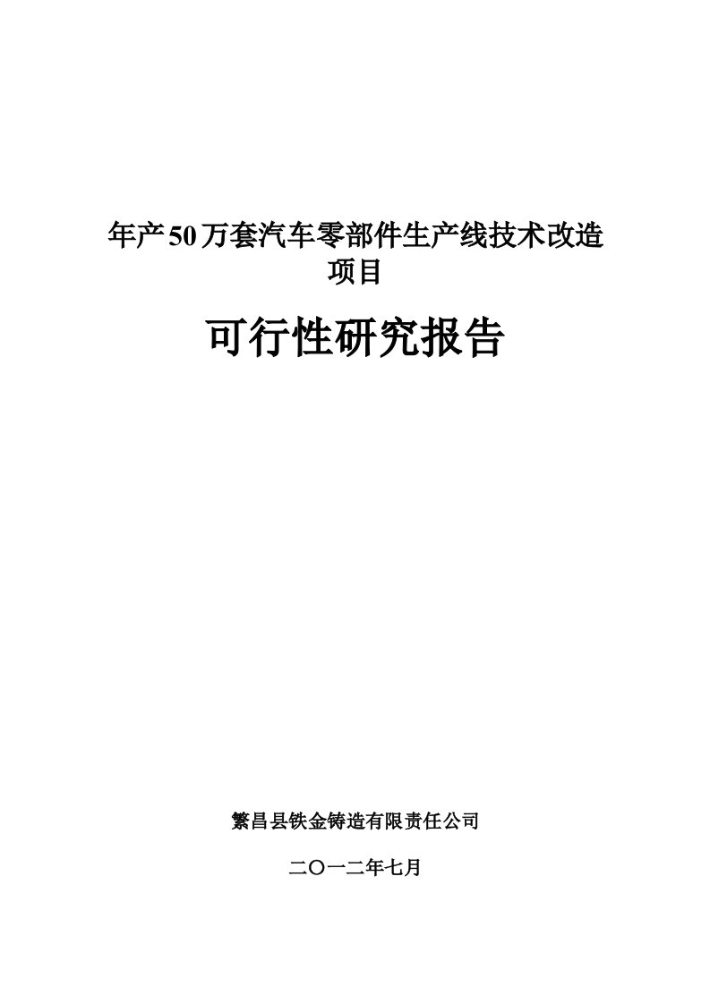 年产50万套汽车零部件生产线技术改造项目可行性研究报告