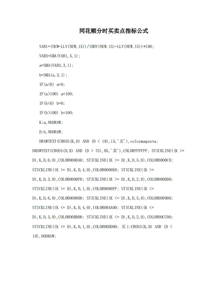 同花顺分时买卖点指标公式