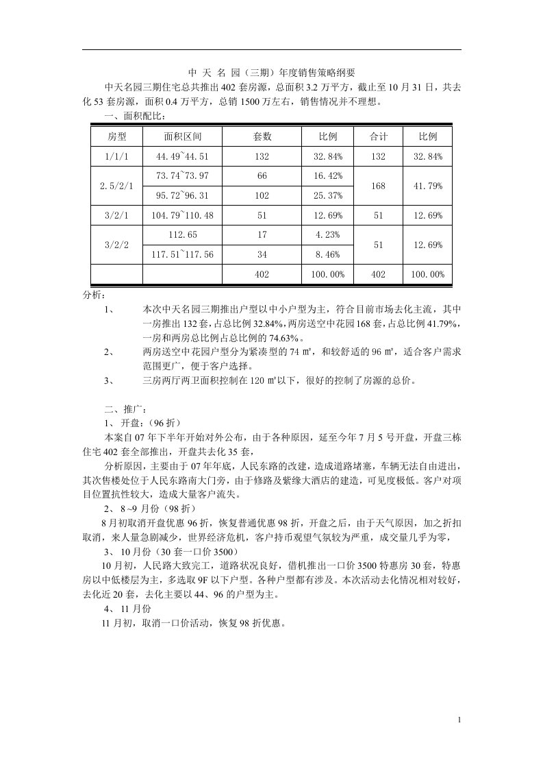 中天名园（三期）年度销售策略纲要