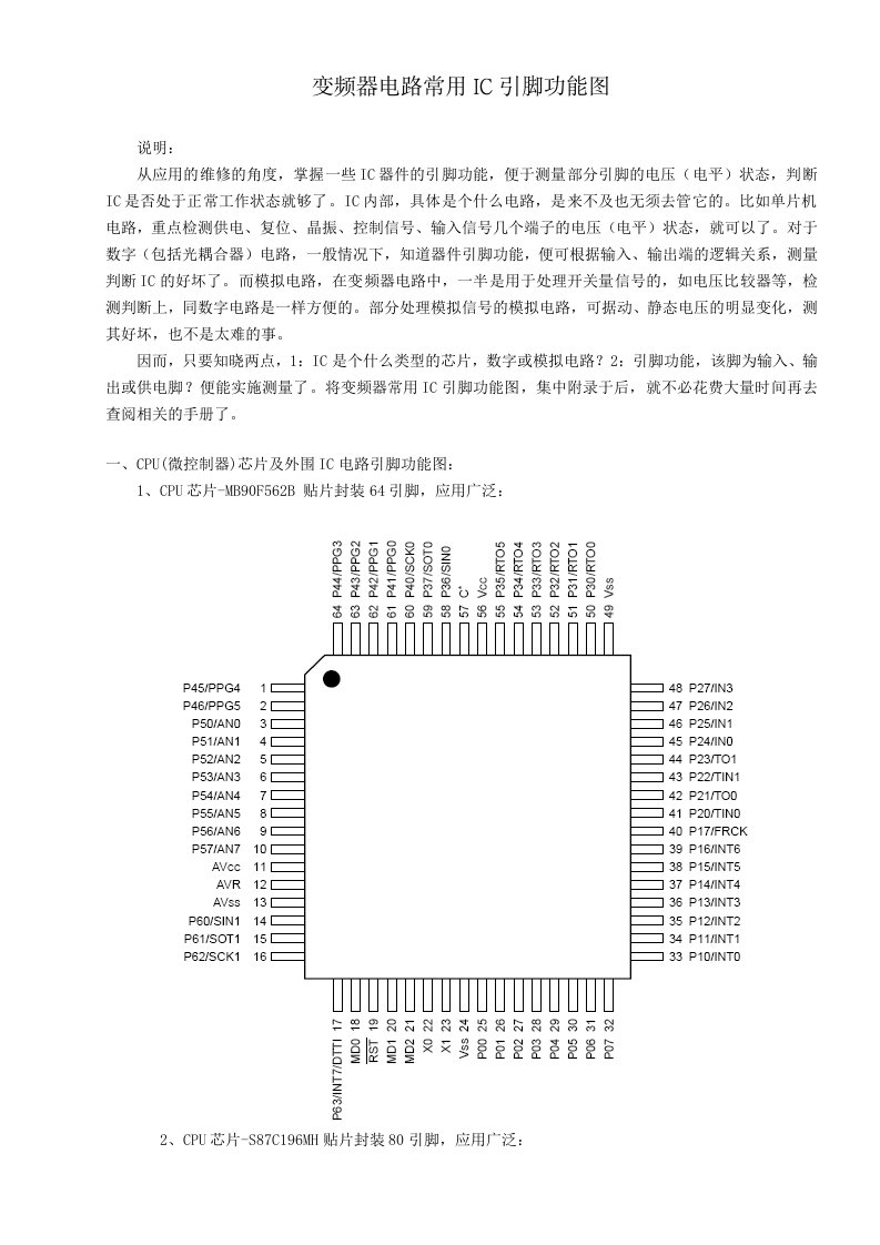 变频器电路常用IC引脚功能图