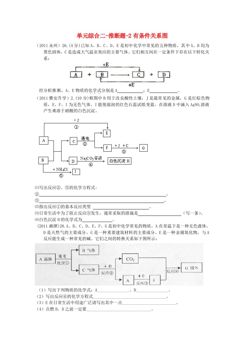 2011年高考化学专题分类汇总单元综合二推断题-2有条件关系图试题