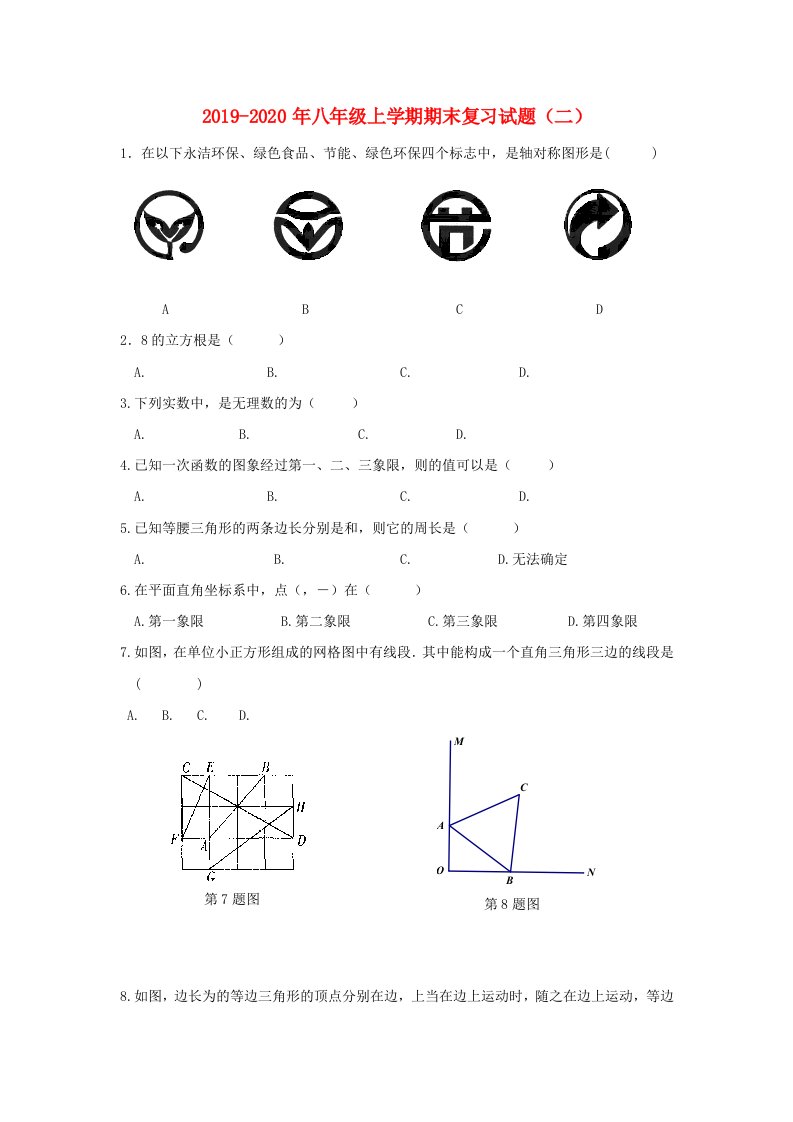 2019-2020年八年级上学期期末复习试题（二）