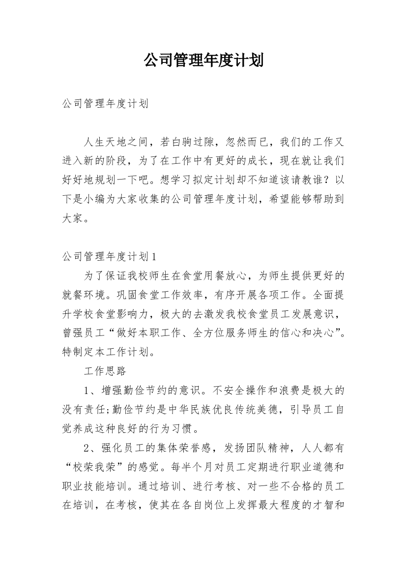 公司管理年度计划