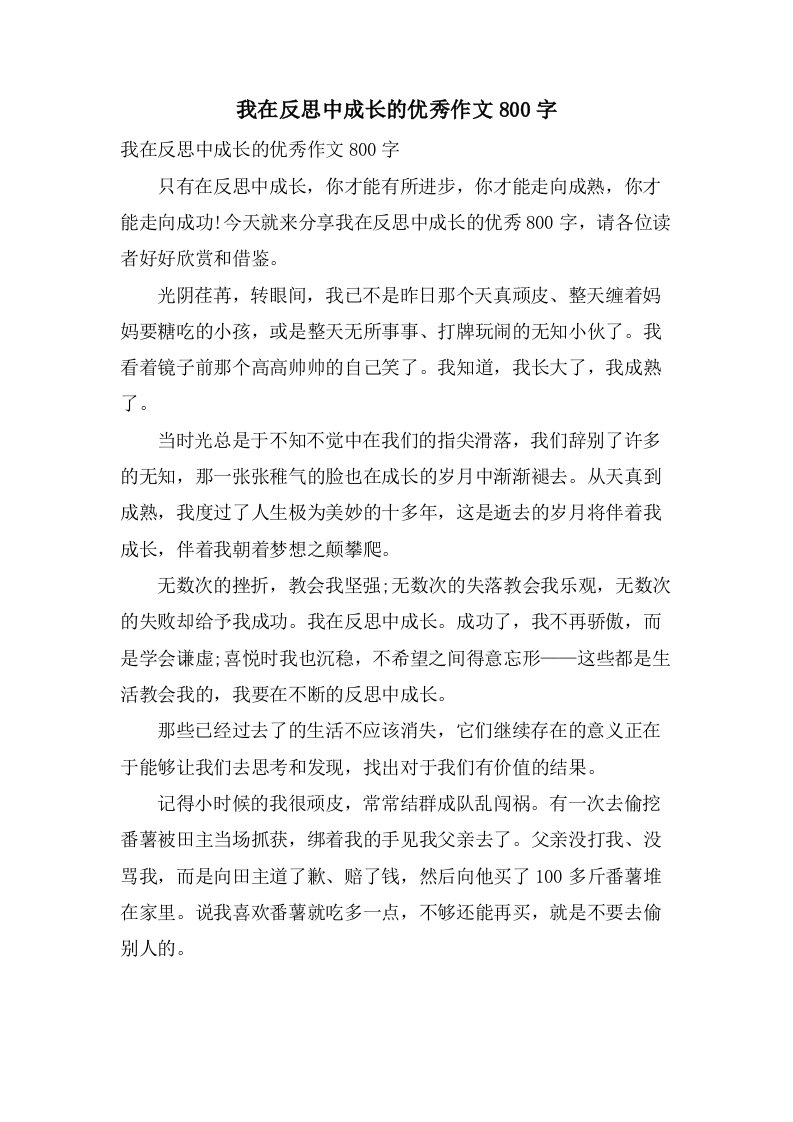 我在反思中成长的作文800字