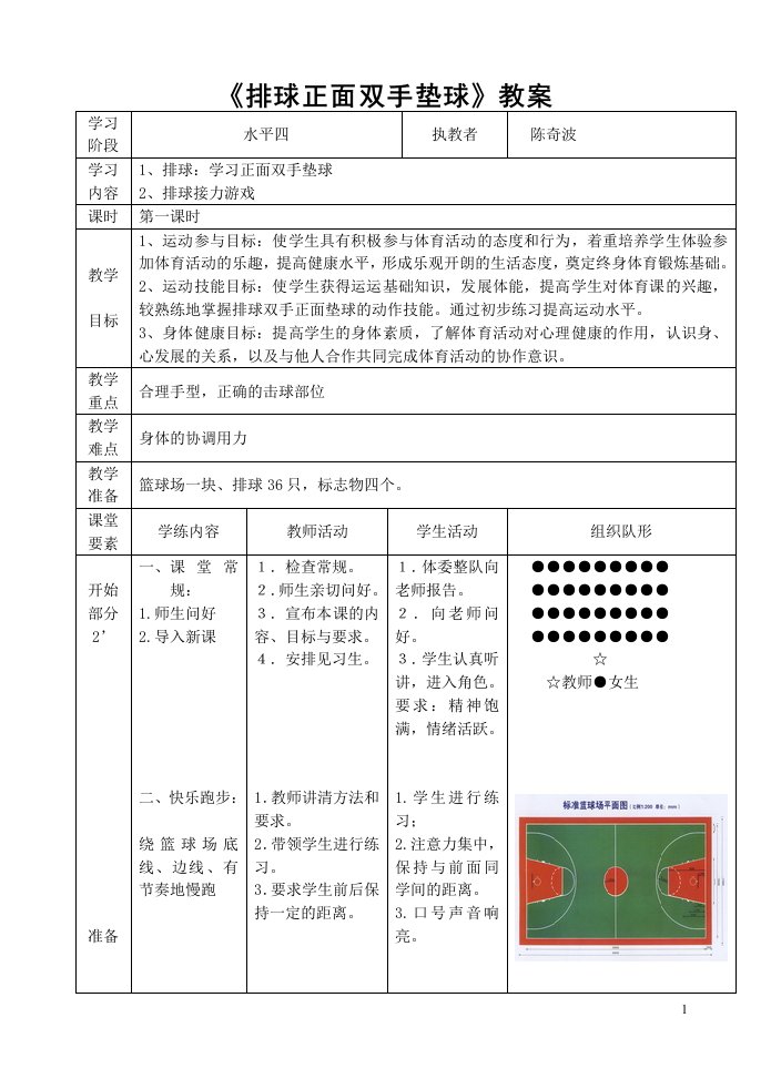 排球正面双手垫球公开课教案2