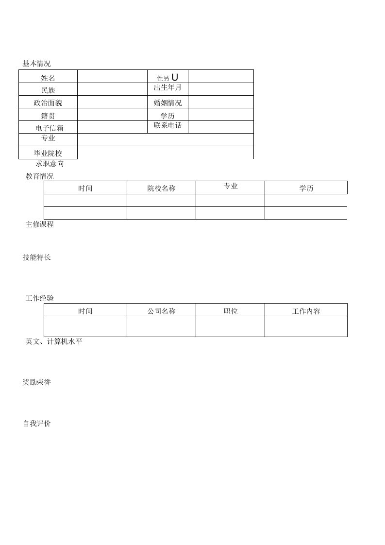 个人简历模板求职简历模板8套精品