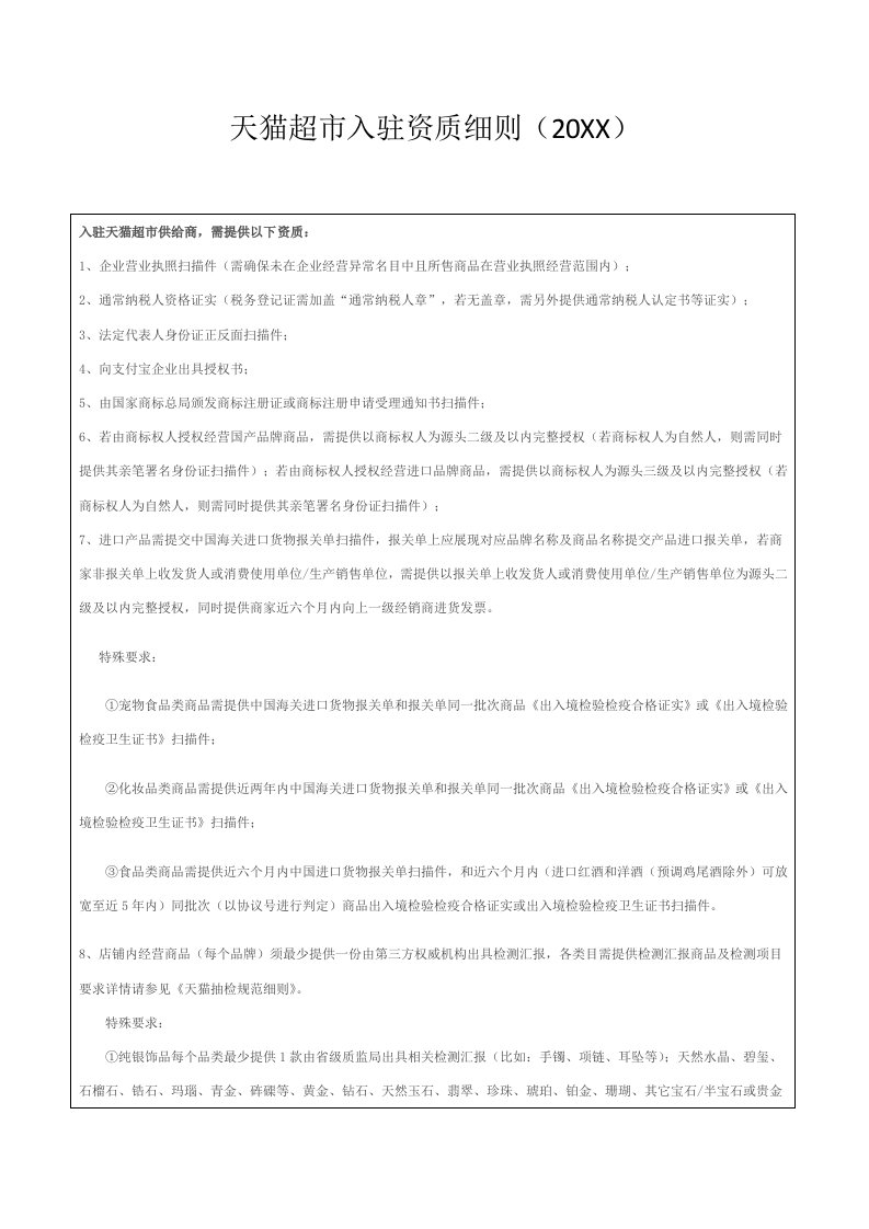 2021年天猫超市入驻资质新版细则