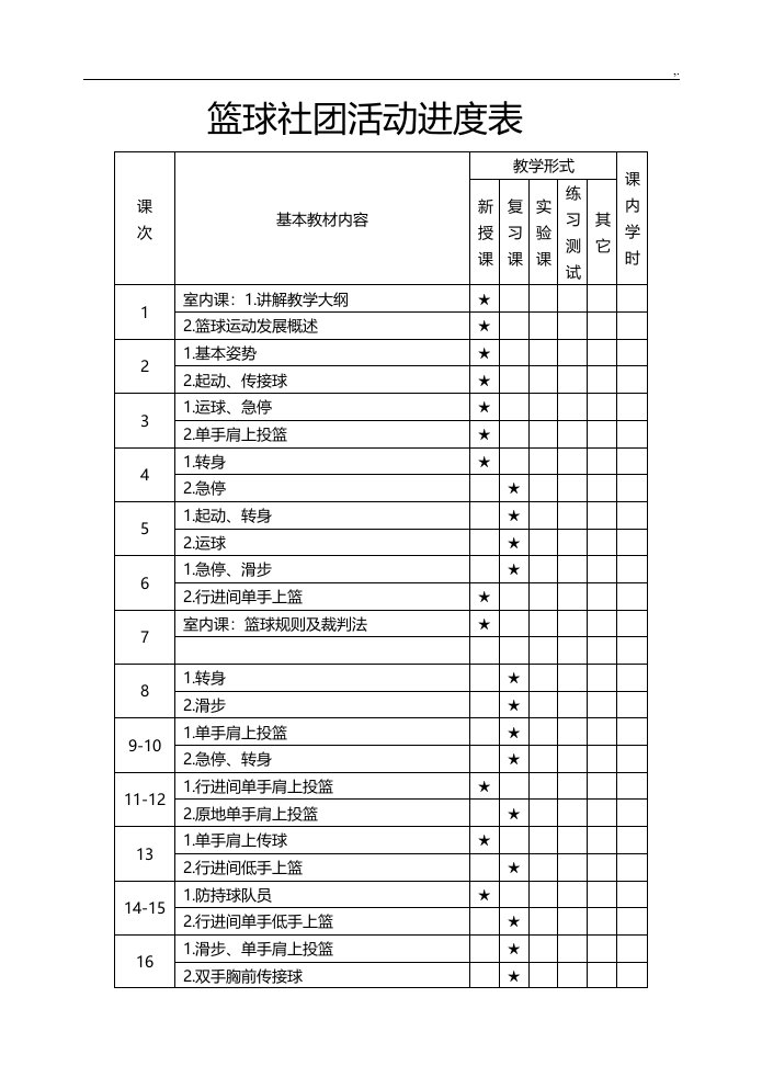 篮球社团活动课程教案