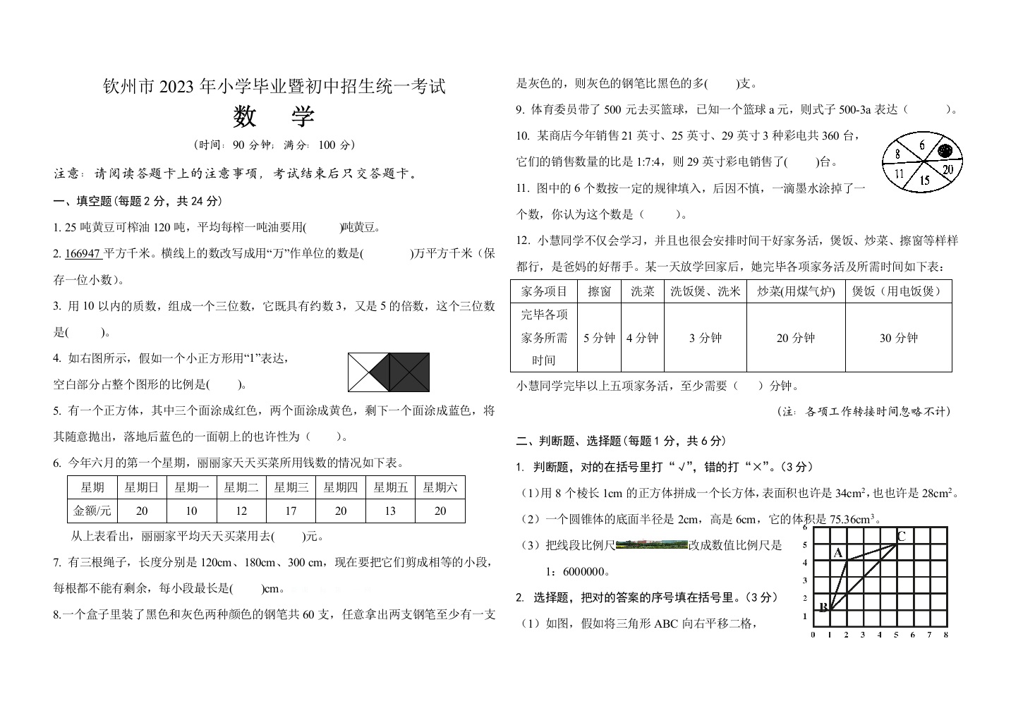 2023年小升初模拟考试