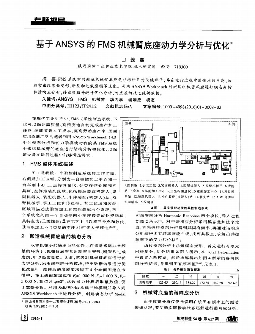 基于ansys的fms机械臂底座动力学分析与优化