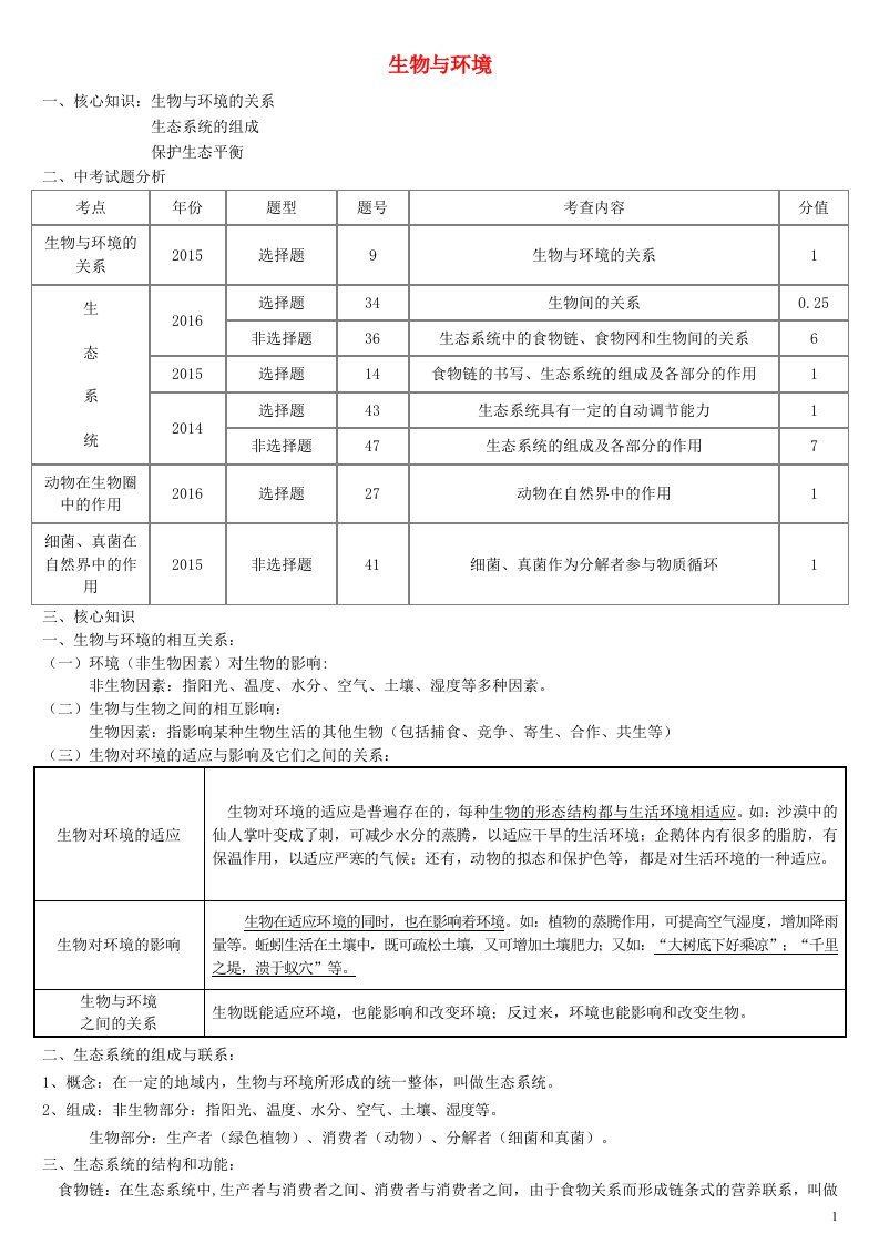 中考生物会考总复习