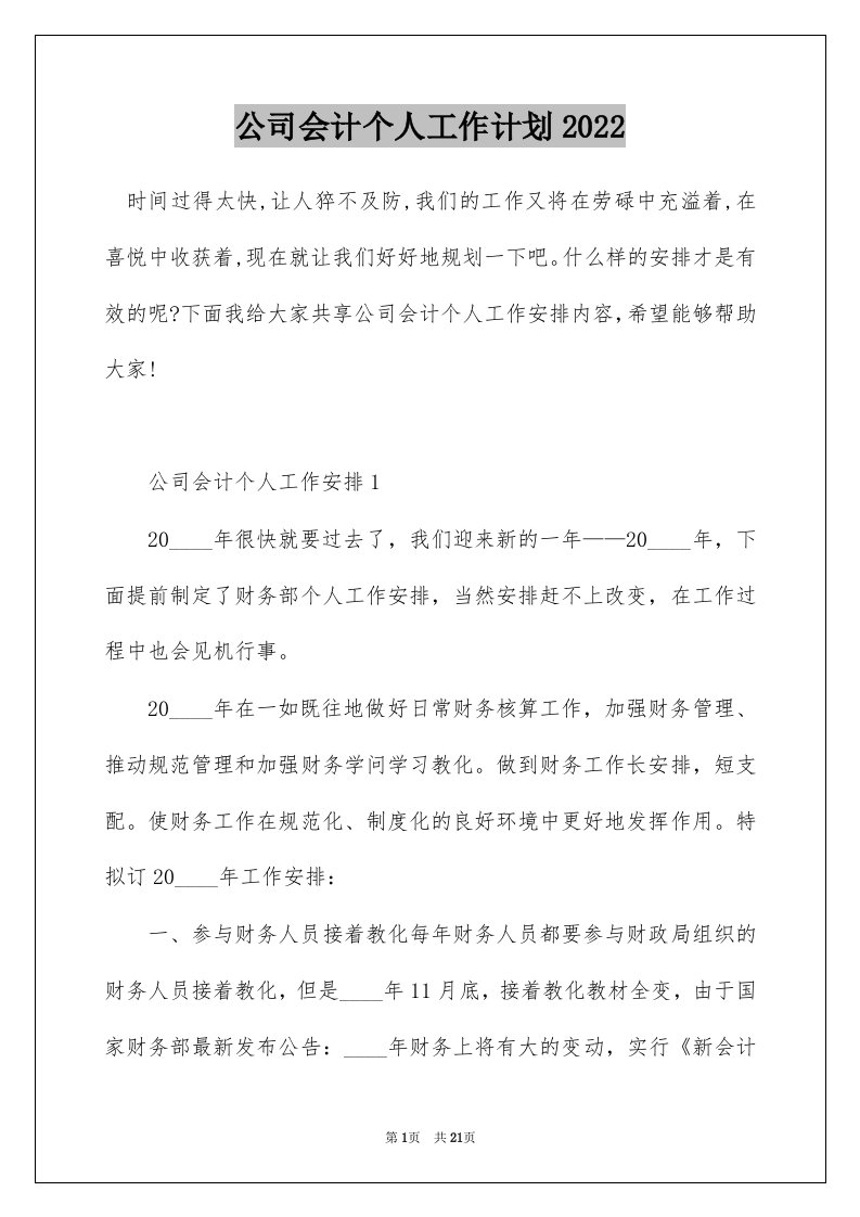 公司会计个人工作计划2022_1