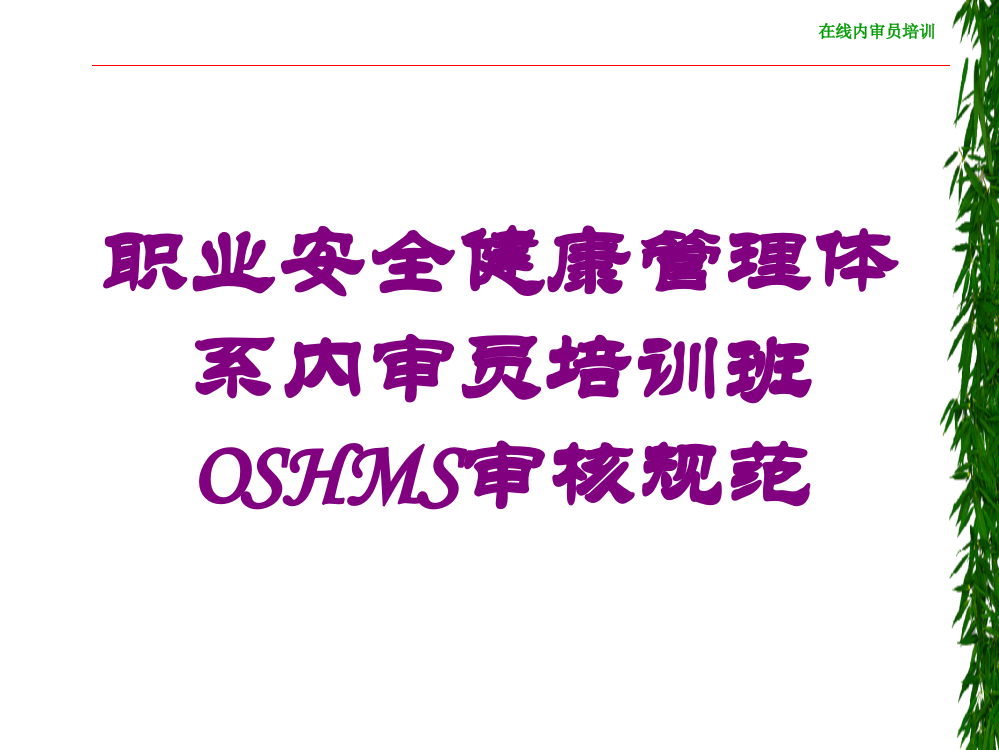 职业安全健康管理体系内审员培训班OSHMS审核规范培训课件