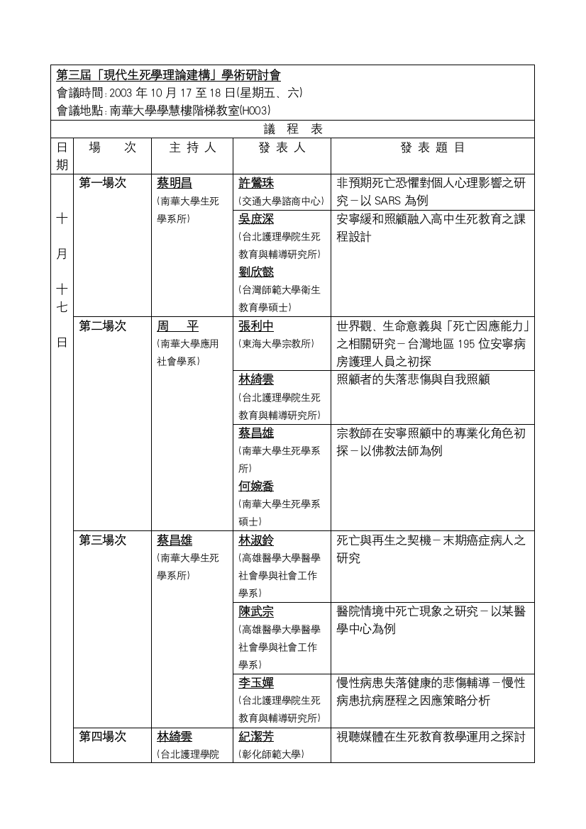 第三届「现代逝世活学实际建构」学术研究会