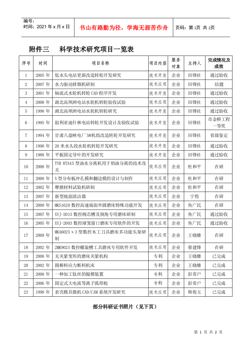 技术服务统计（一览表）