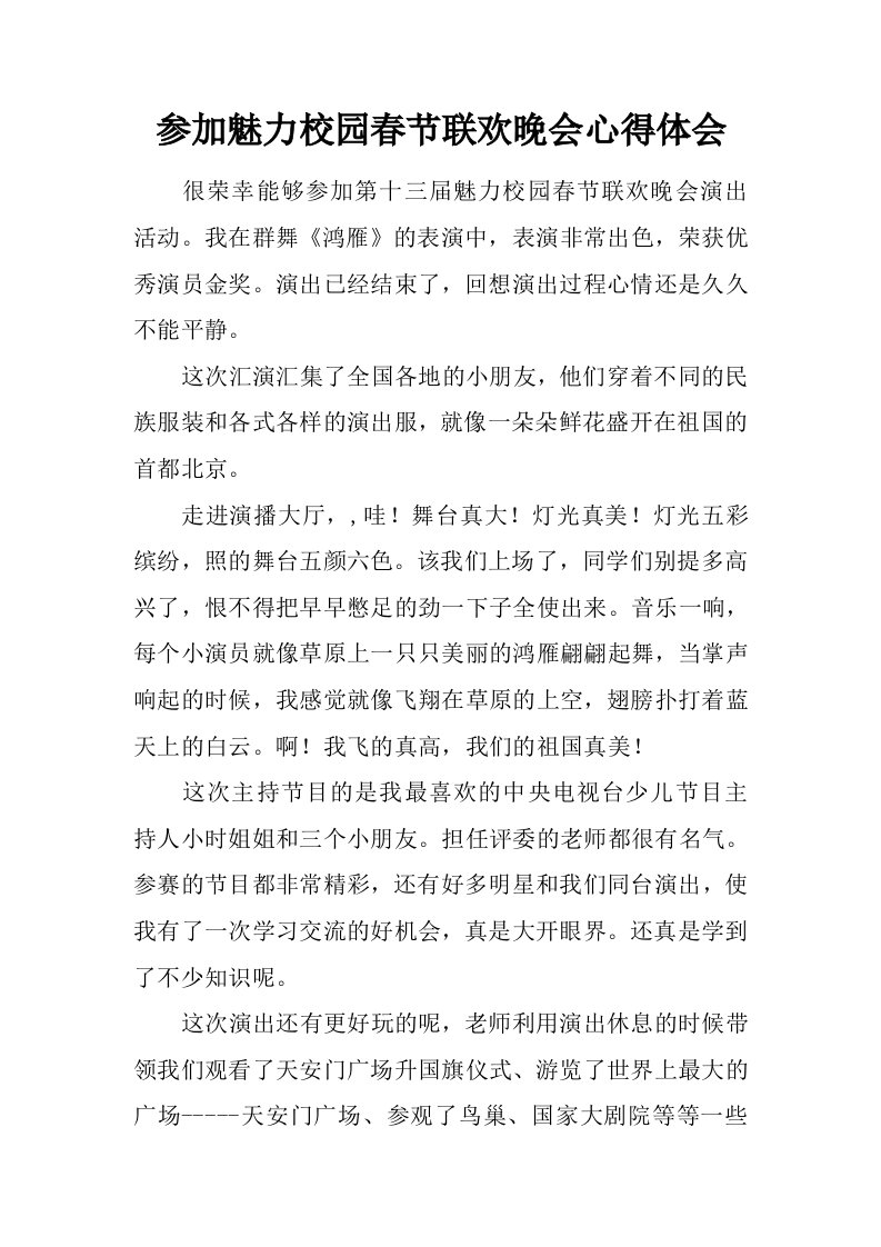 参加魅力校园春节联欢晚会心得体会