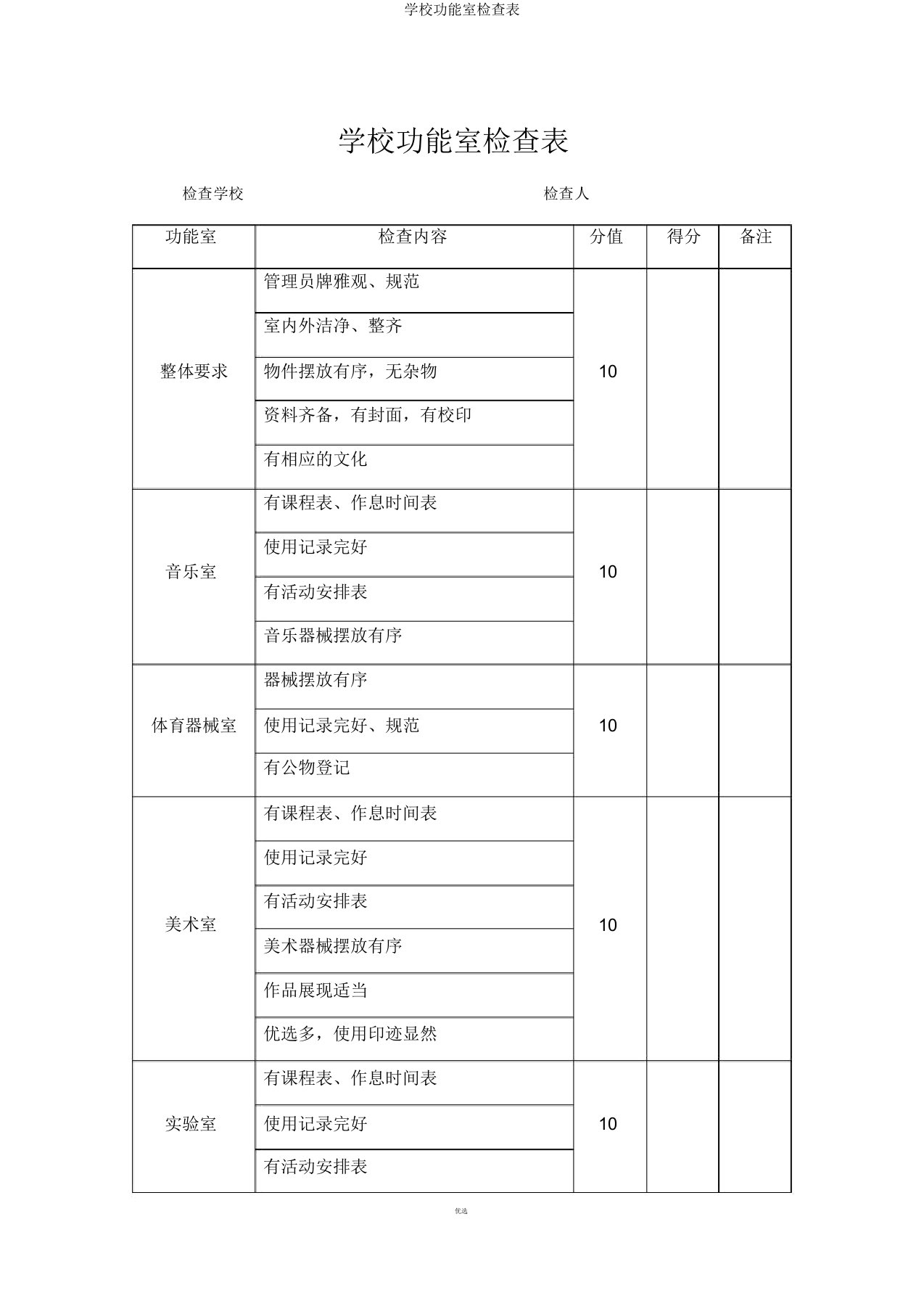 学校功能室检查表