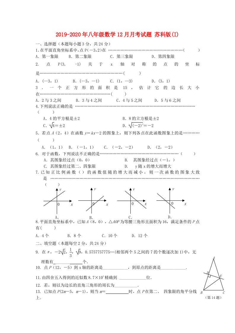 2019-2020年八年级数学12月月考试题