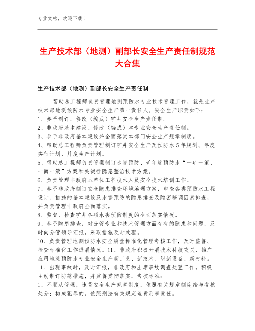 生产技术部（地测）副部长安全生产责任制规范大合集