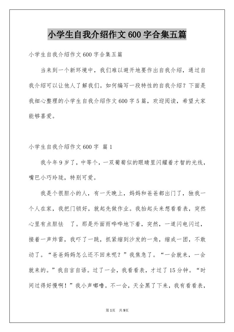 小学生自我介绍作文600字合集五篇