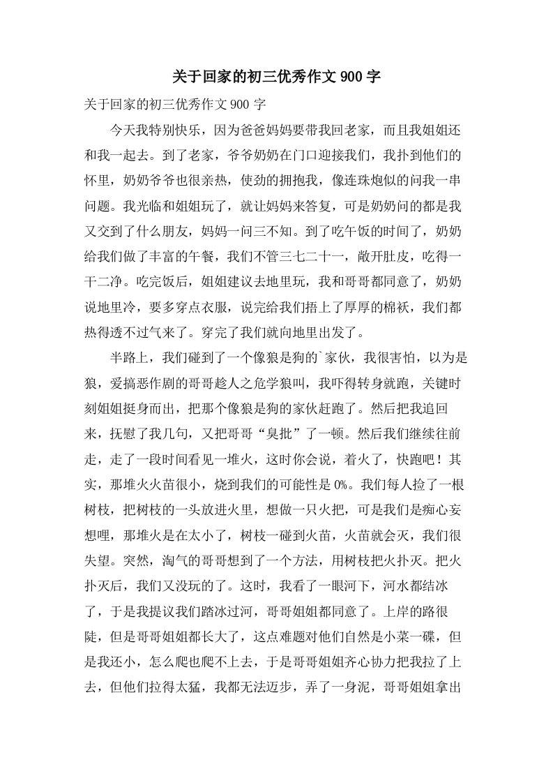 关于回家的初三作文900字