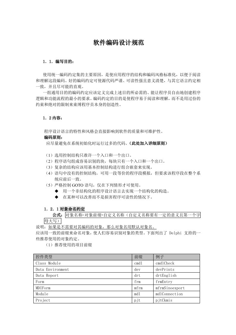 软件编码设计标准规范