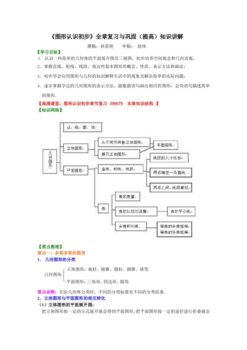 图形认识初步全章复习与巩固提高知识讲解