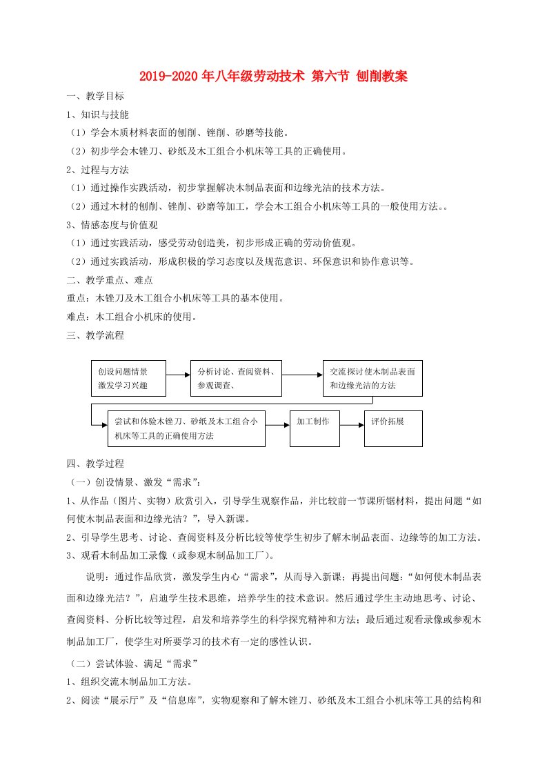 2019-2020年八年级劳动技术