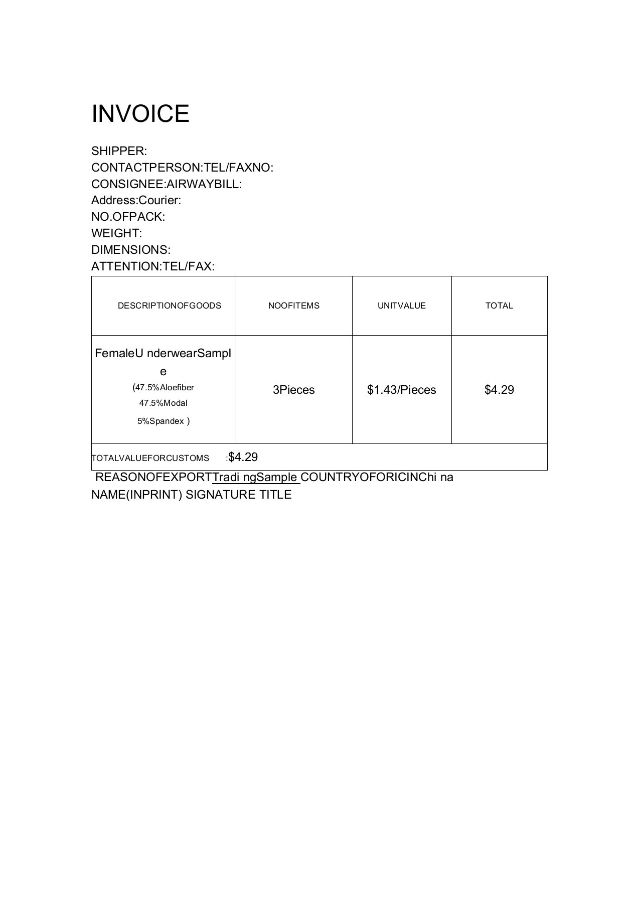 形式发票范本INVOICE