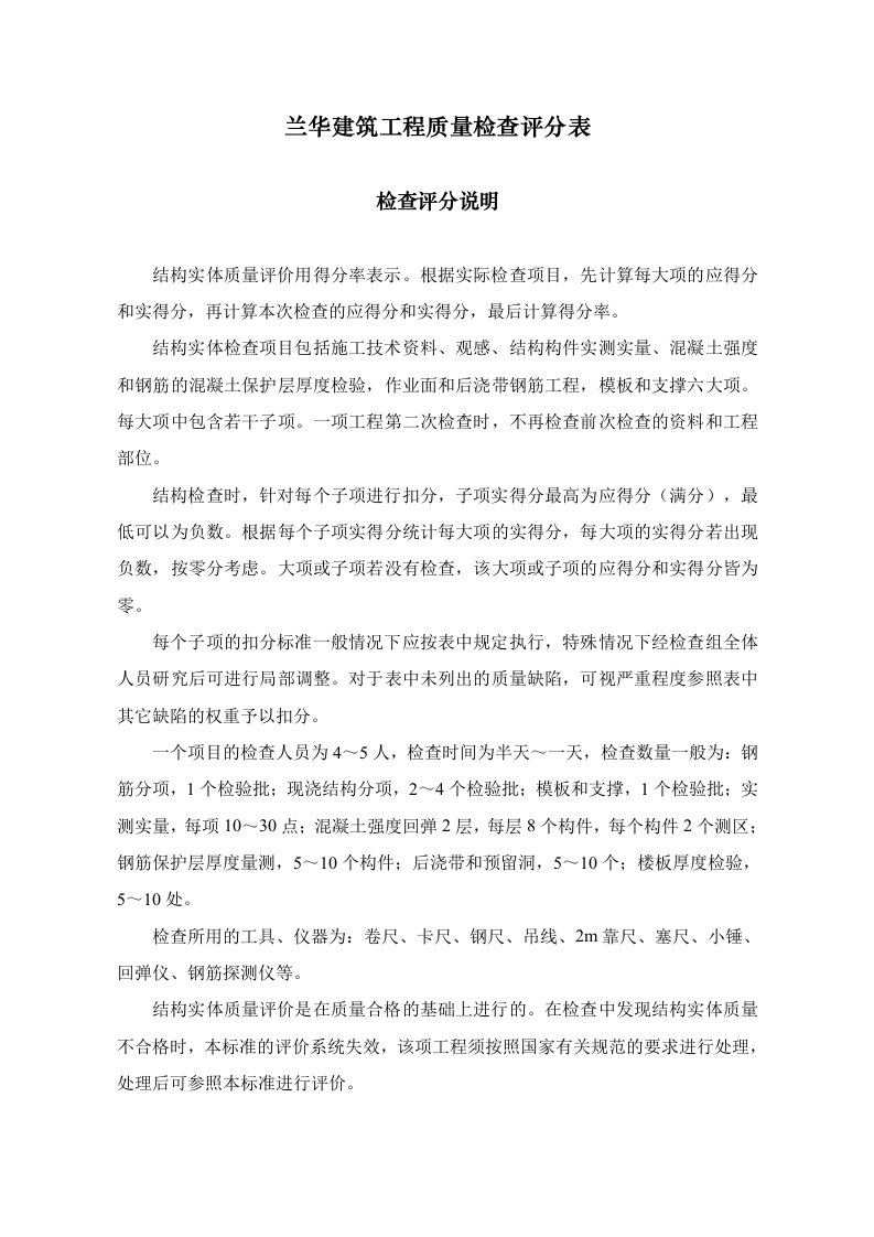 工程建筑工程质量检查评分表