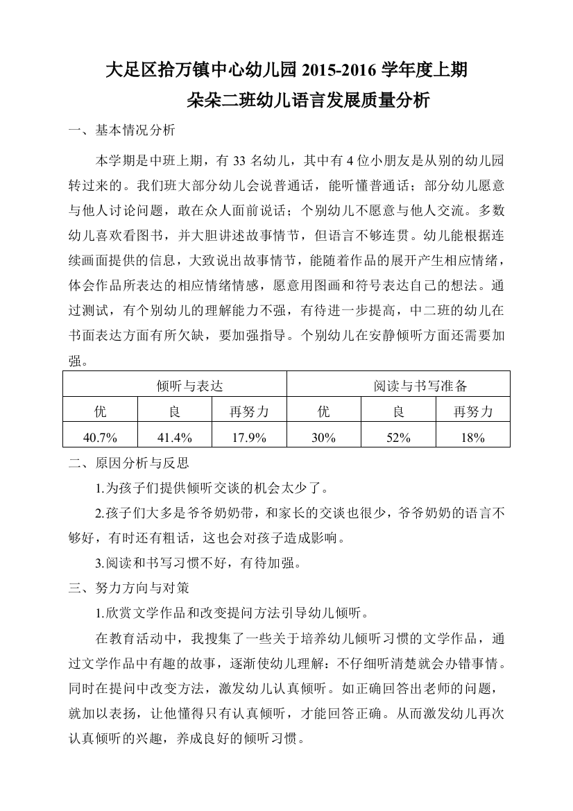 幼儿语言质量分析报告