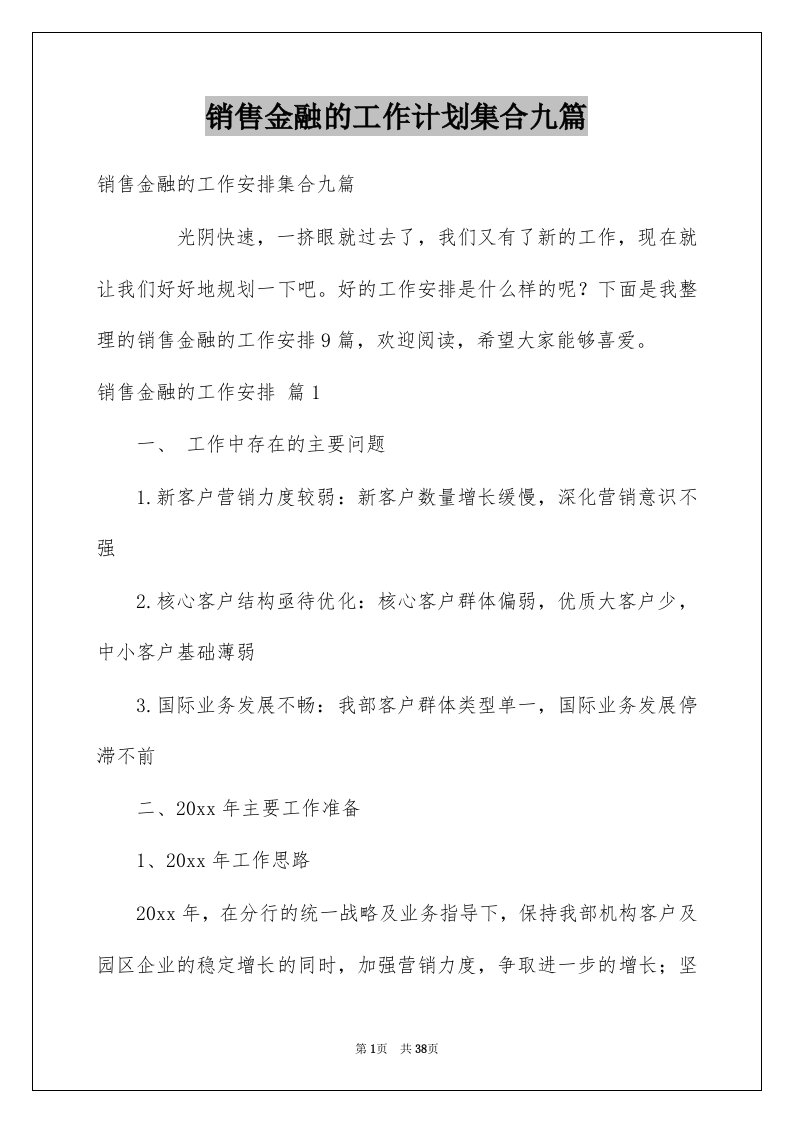 销售金融的工作计划集合九篇