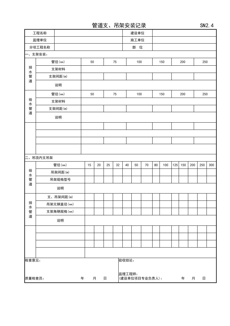 管道支、吊架安装记录