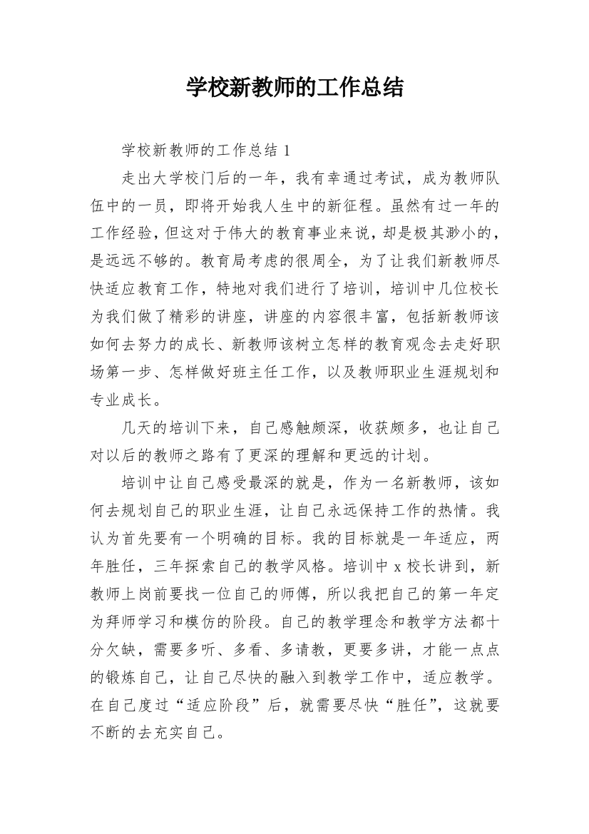 学校新教师的工作总结