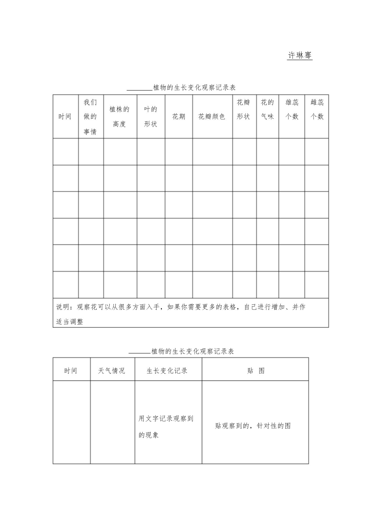 植物的生长变化观察记录表课件