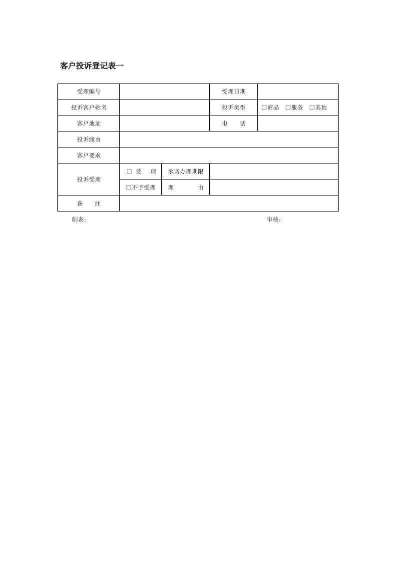 客户投诉登记表一