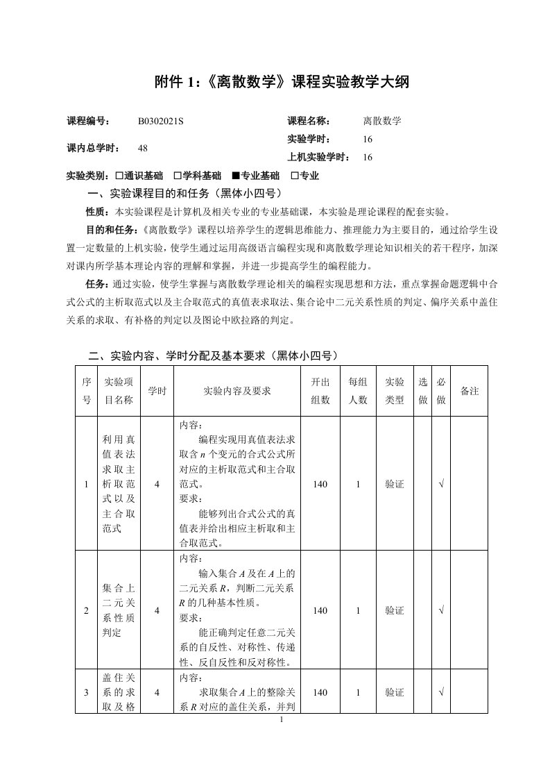 离散数学-实验教学大纲