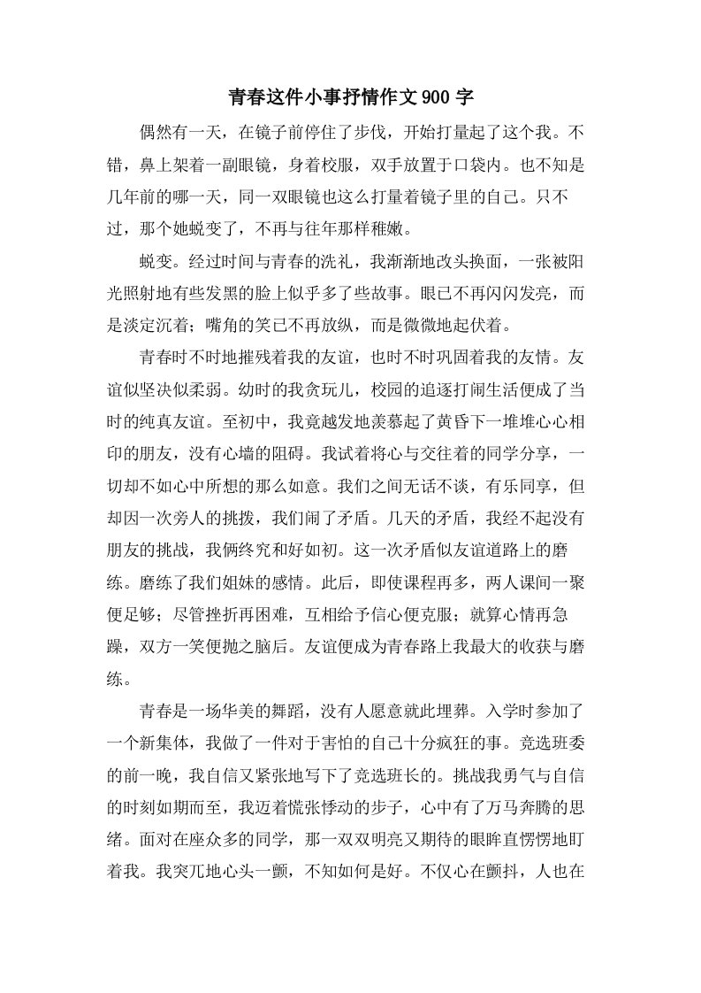 青春这件小事抒情作文900字