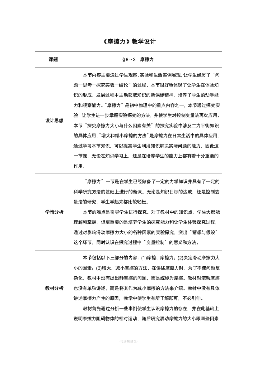 教案与反思《摩擦力》