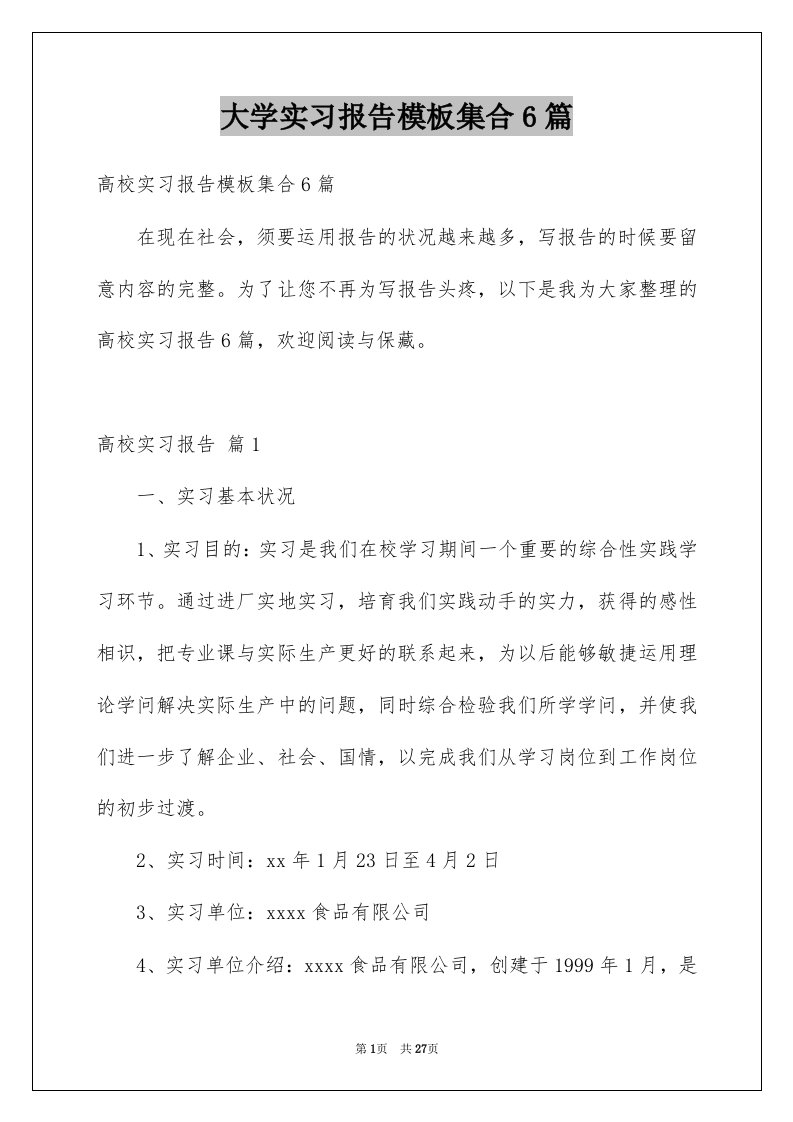 大学实习报告模板集合6篇