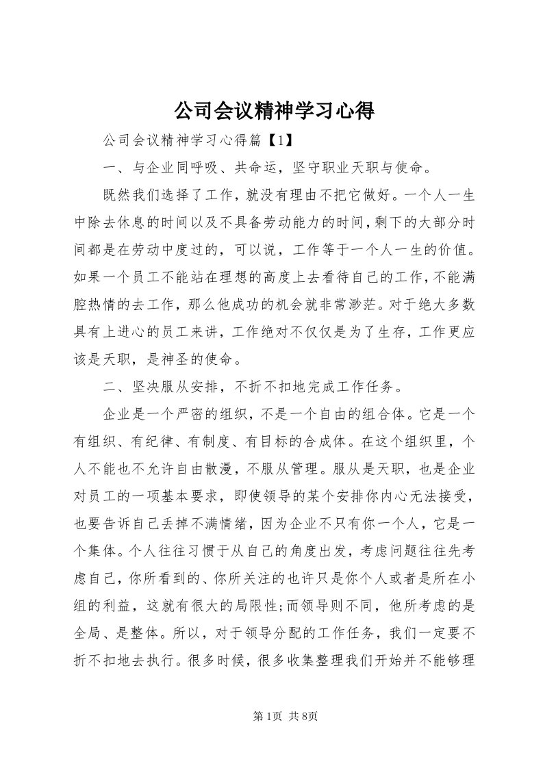 公司会议精神学习心得