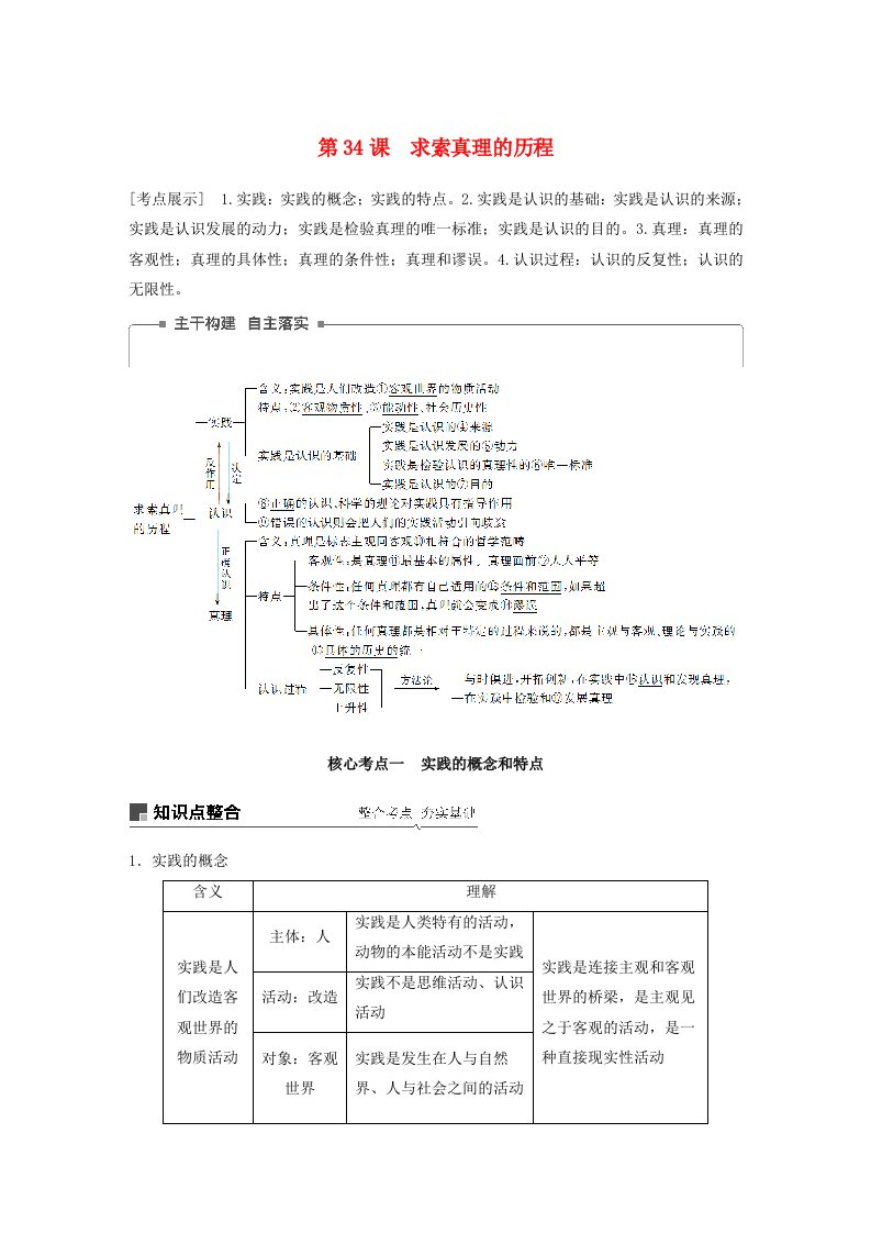 高考政治一轮复习第十三单元探索世界与追求真理第34课求索真理的历程讲义新人教版