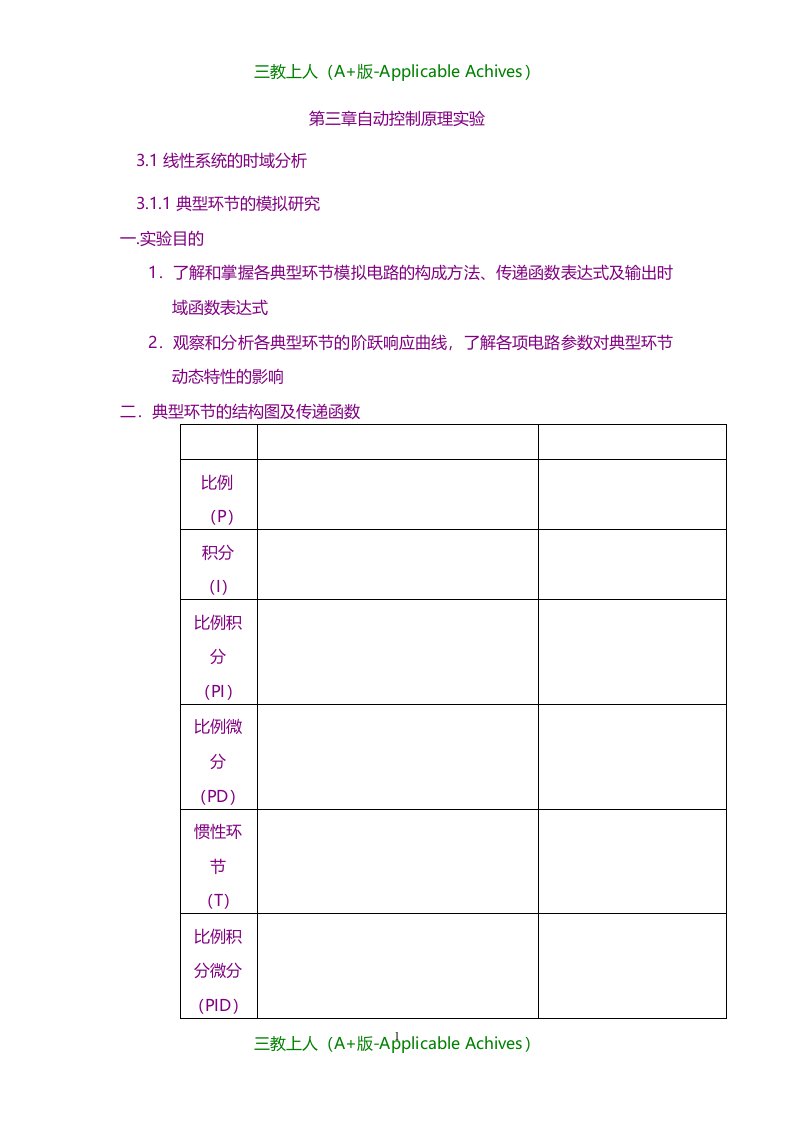 总结报告-典型环节的模拟研究-实验报告