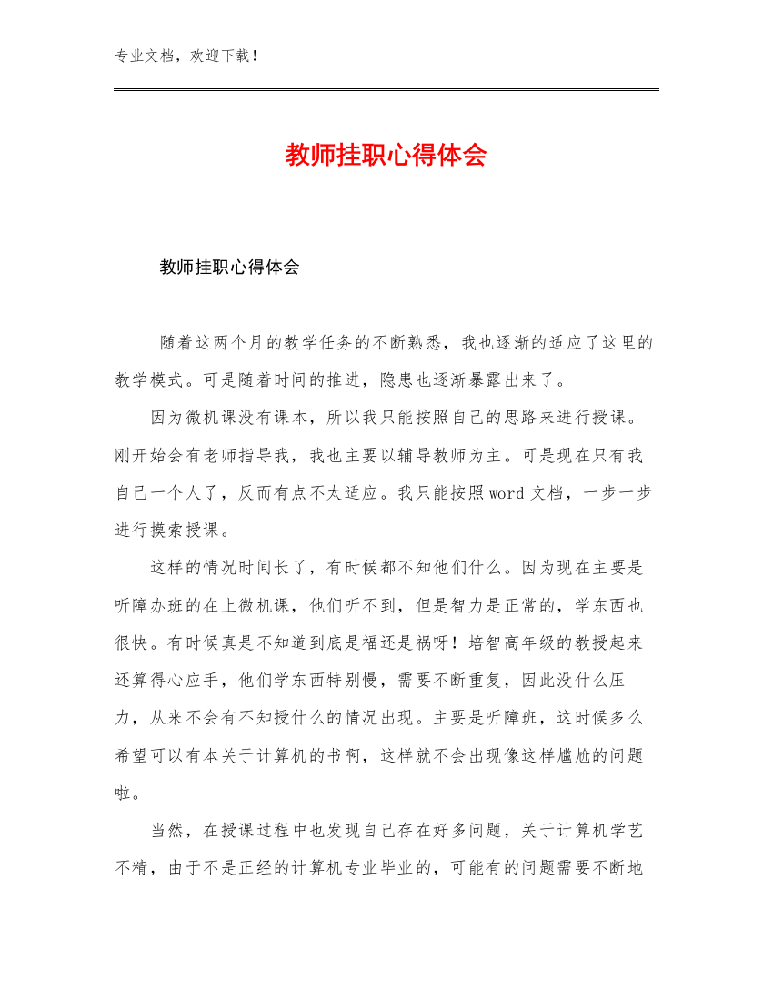 教师挂职心得体会优选例文18篇