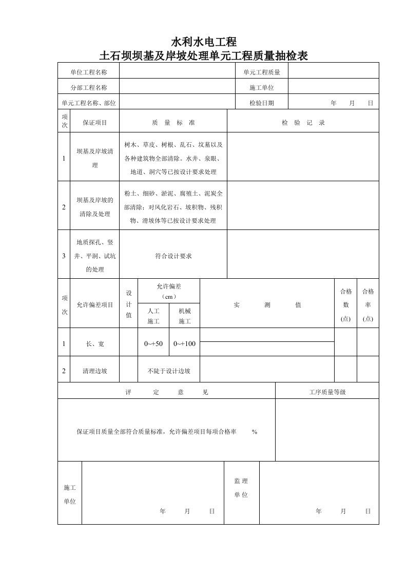 水利水电工程质量抽检表