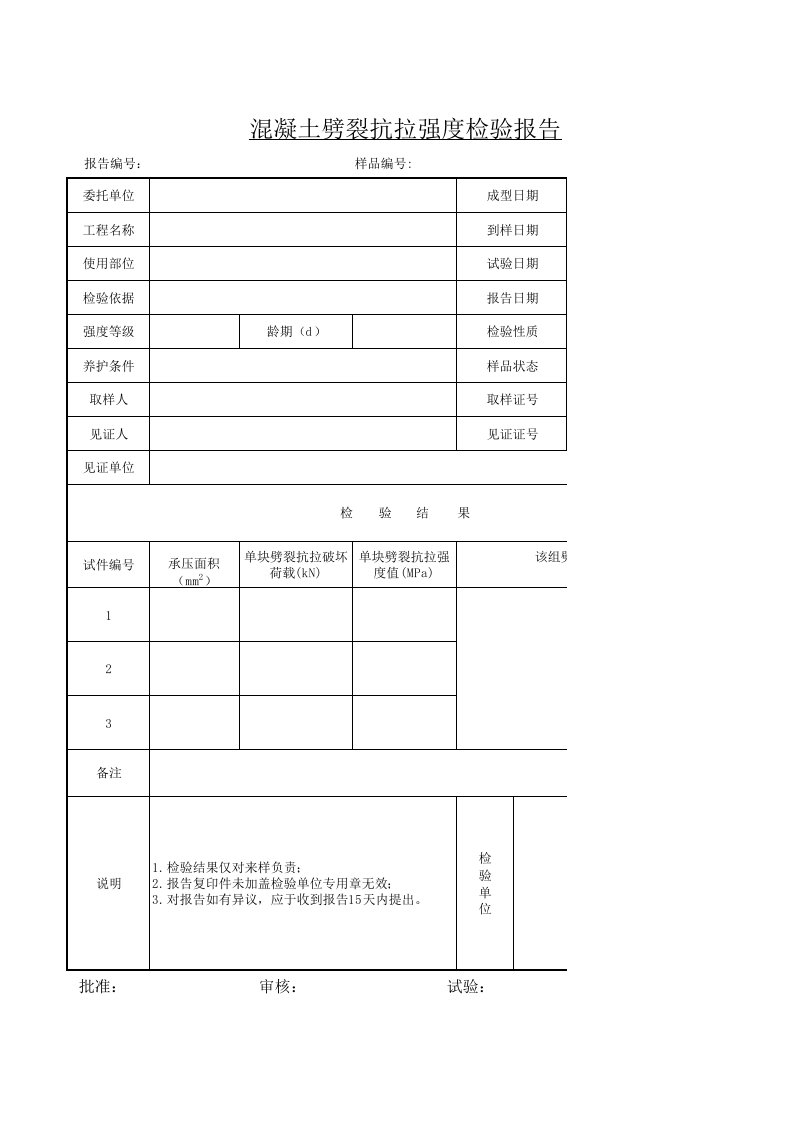 混凝土劈裂抗拉强度检验报告