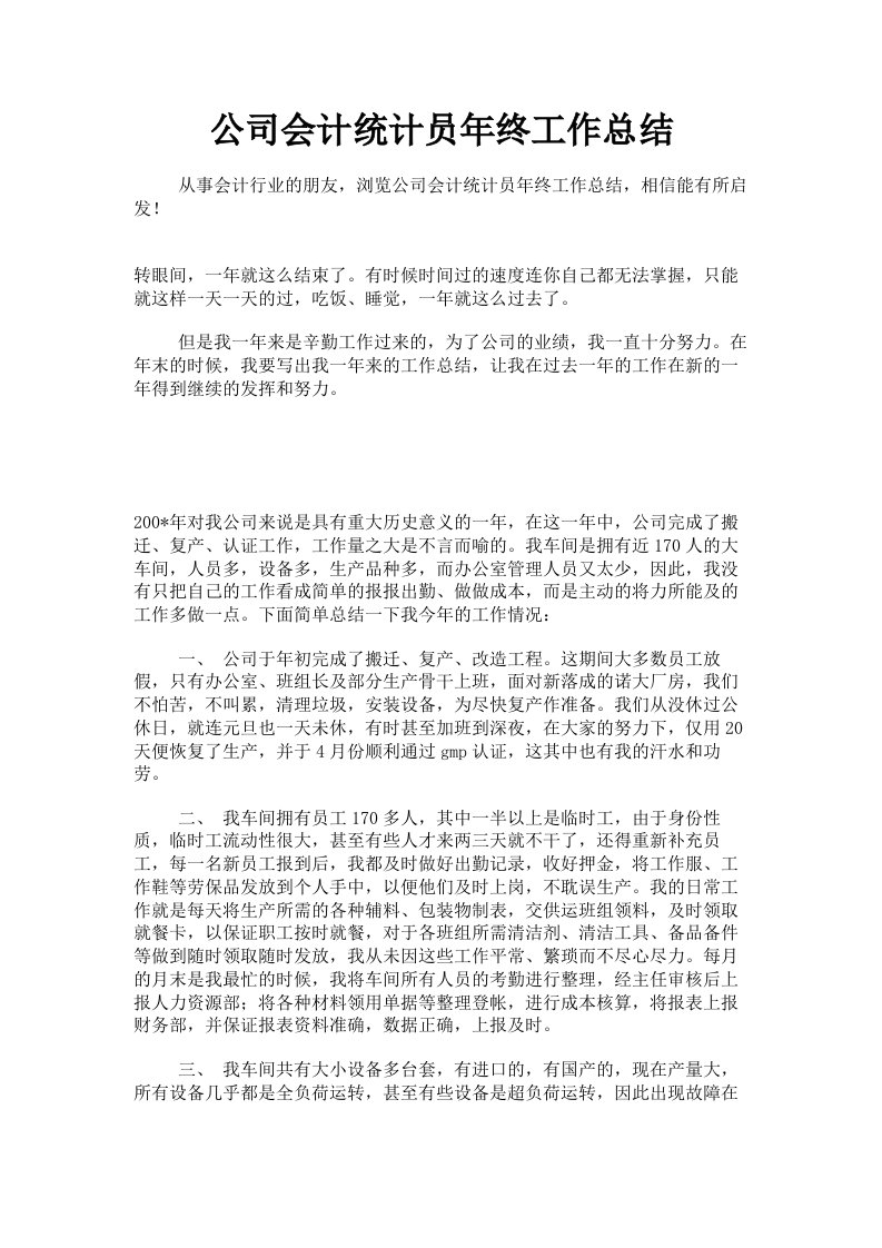 公司会计统计员年终工作总结