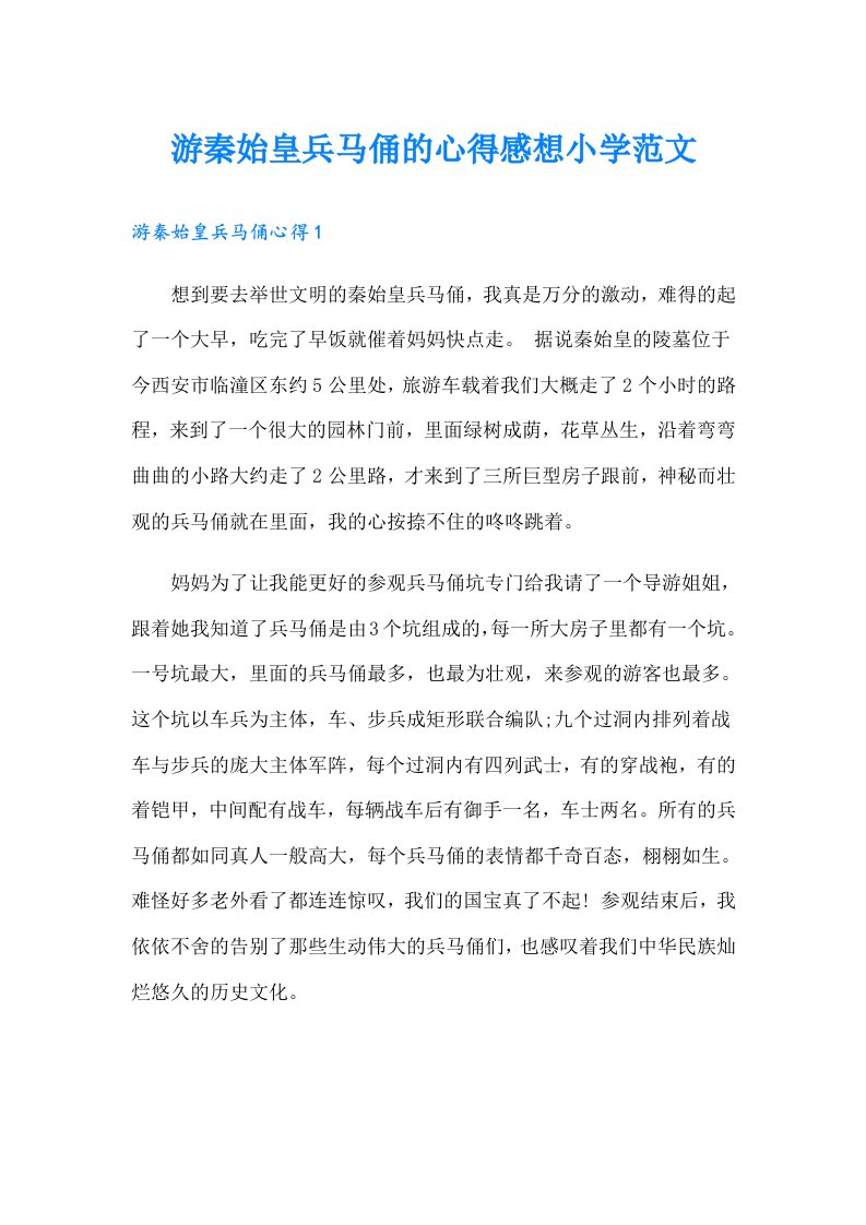 游秦始皇兵马俑的心得感想小学范文