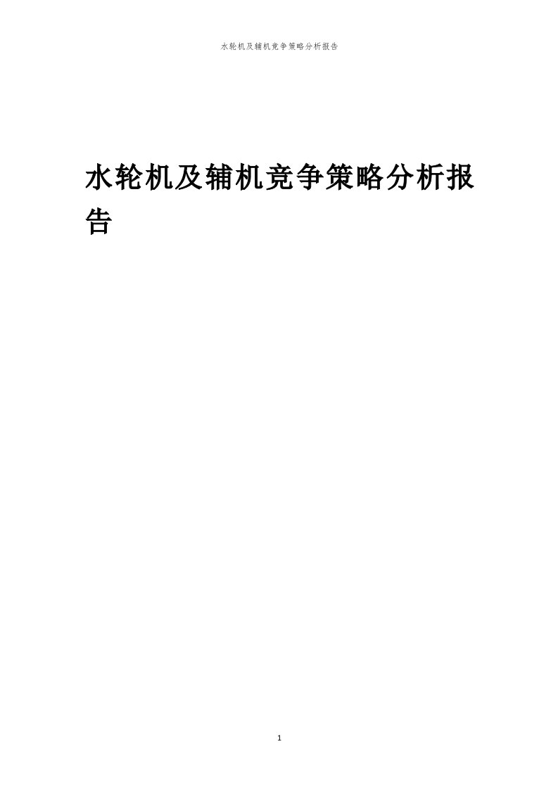 水轮机及辅机竞争策略分析报告