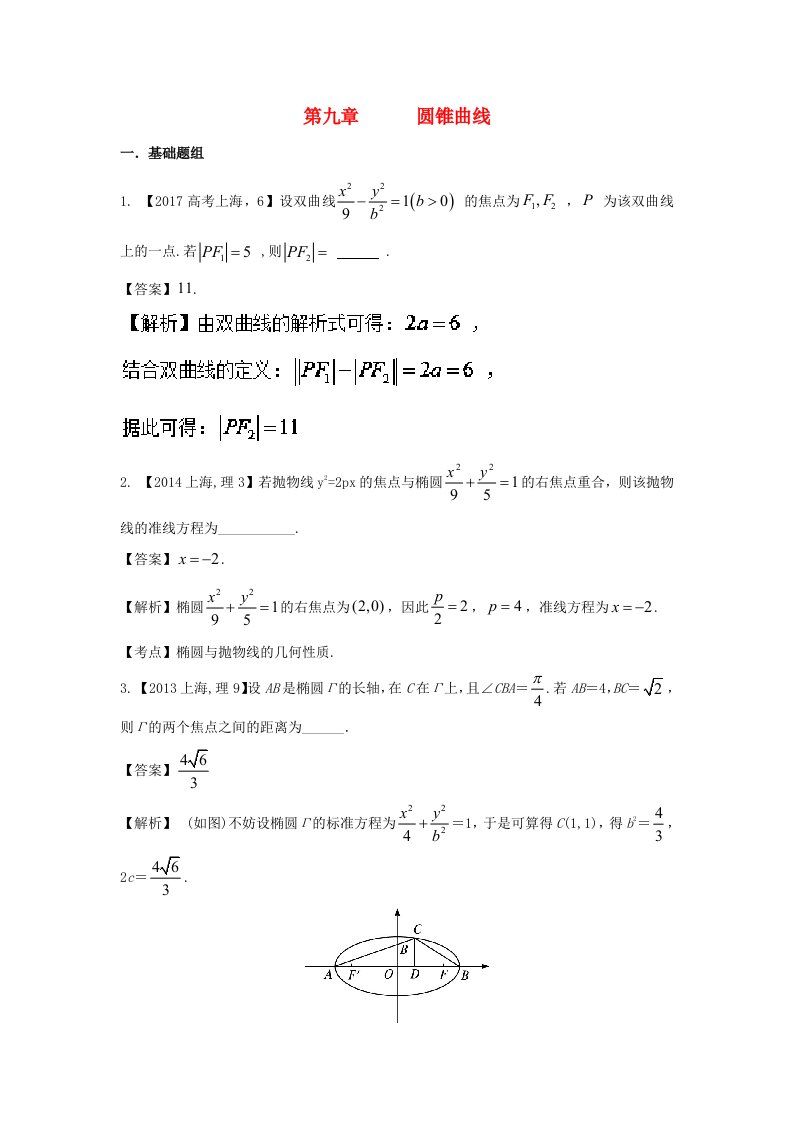 上海专用高考数学总复习专题09圆锥曲线分项练习含解析